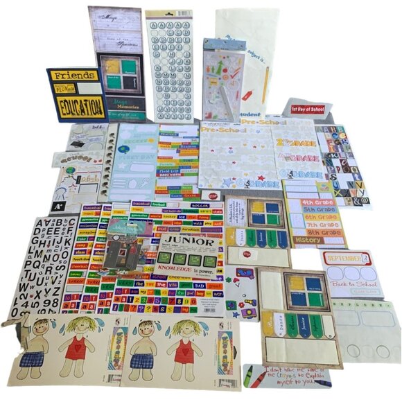 Back To School Scrapbooking Supplies Kit: Stickers Labels & Papers - Picture 1 of 13